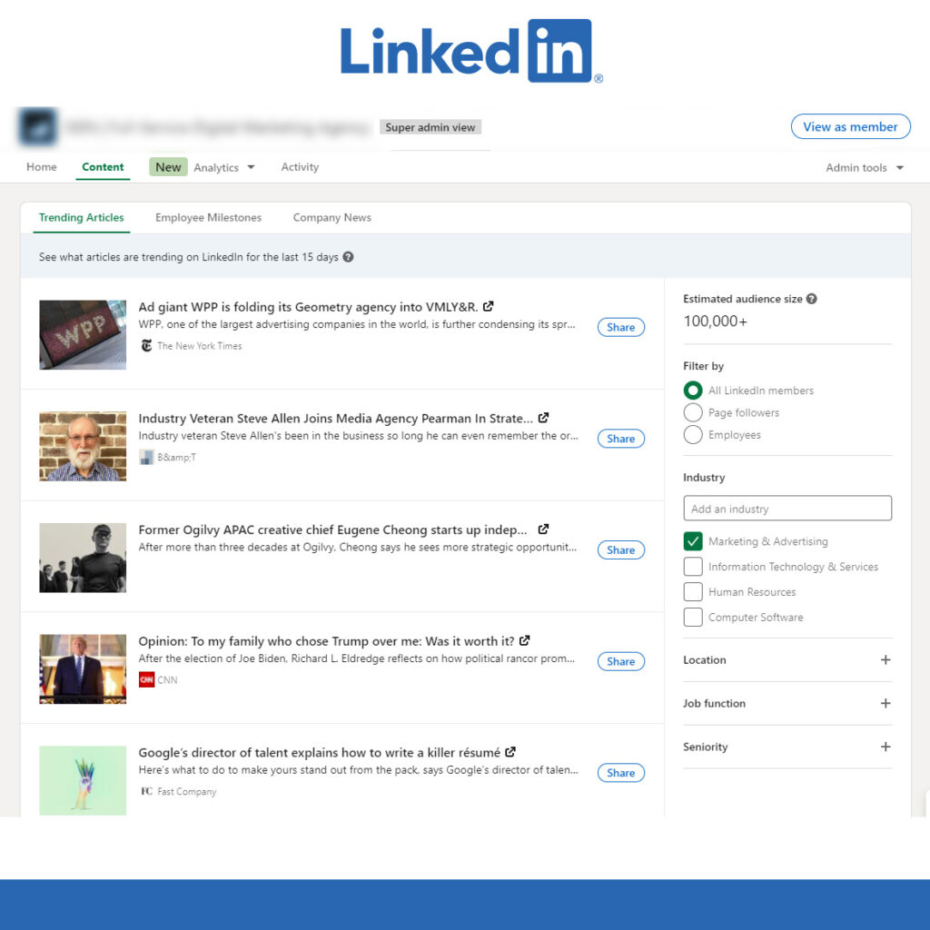 Content Suggestion tab linkedin